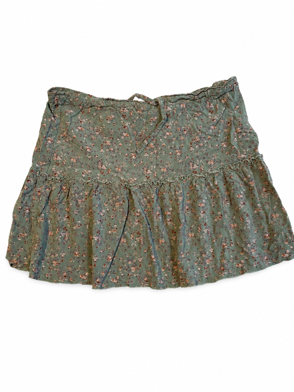 Brandy Melville Olive Green Floral Ruffle Mini Skirt